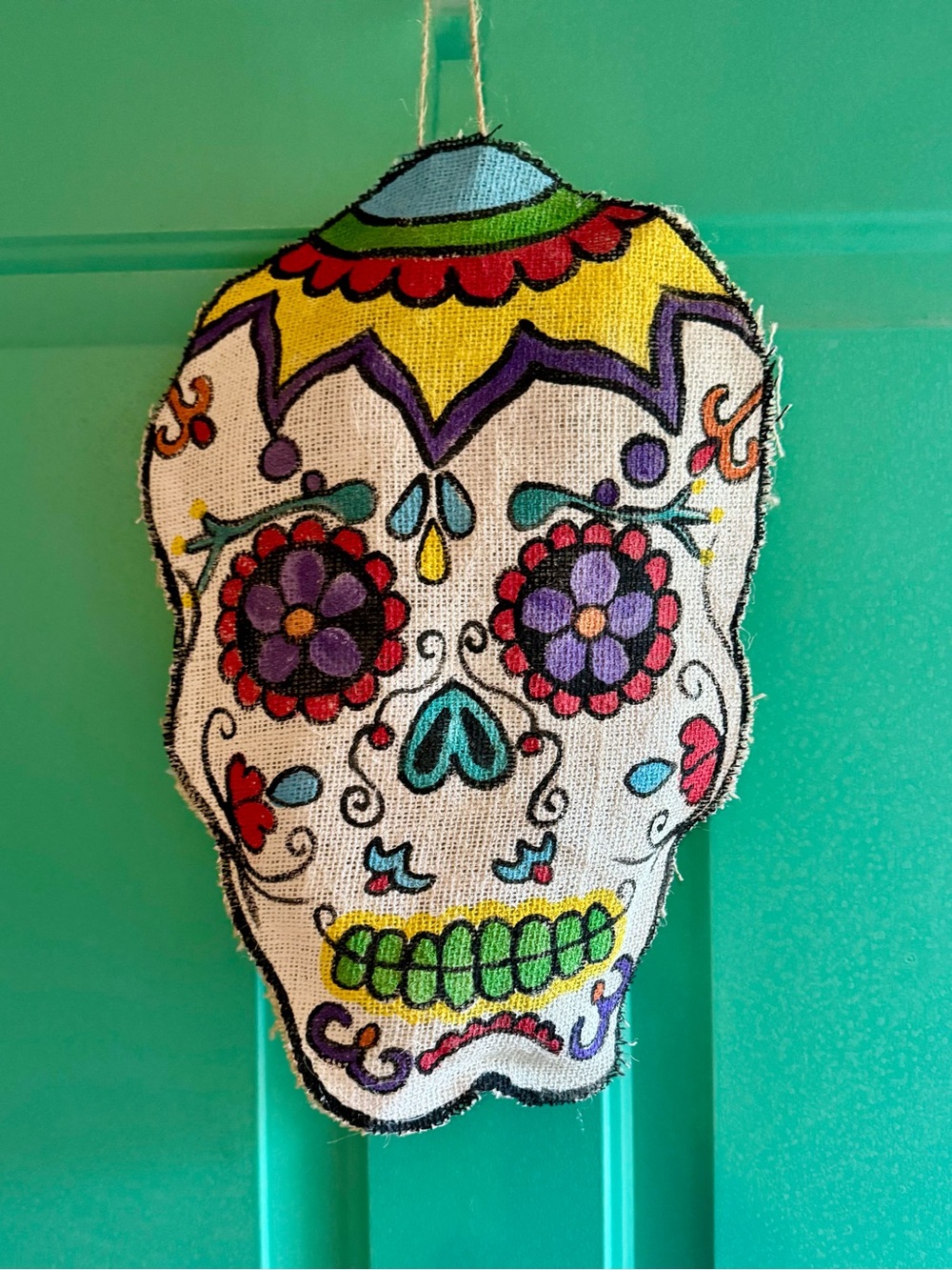 Handcrafted Sugar Skull Wall Hanging or Door Hanger- Multicolor